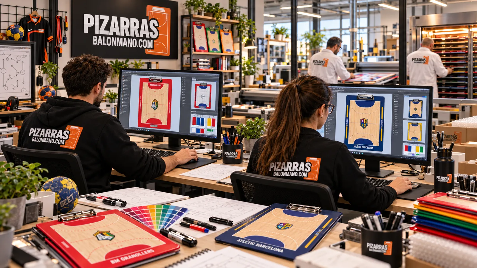 Des graphistes préparent des tableaux de handball personnalisés à l'écran